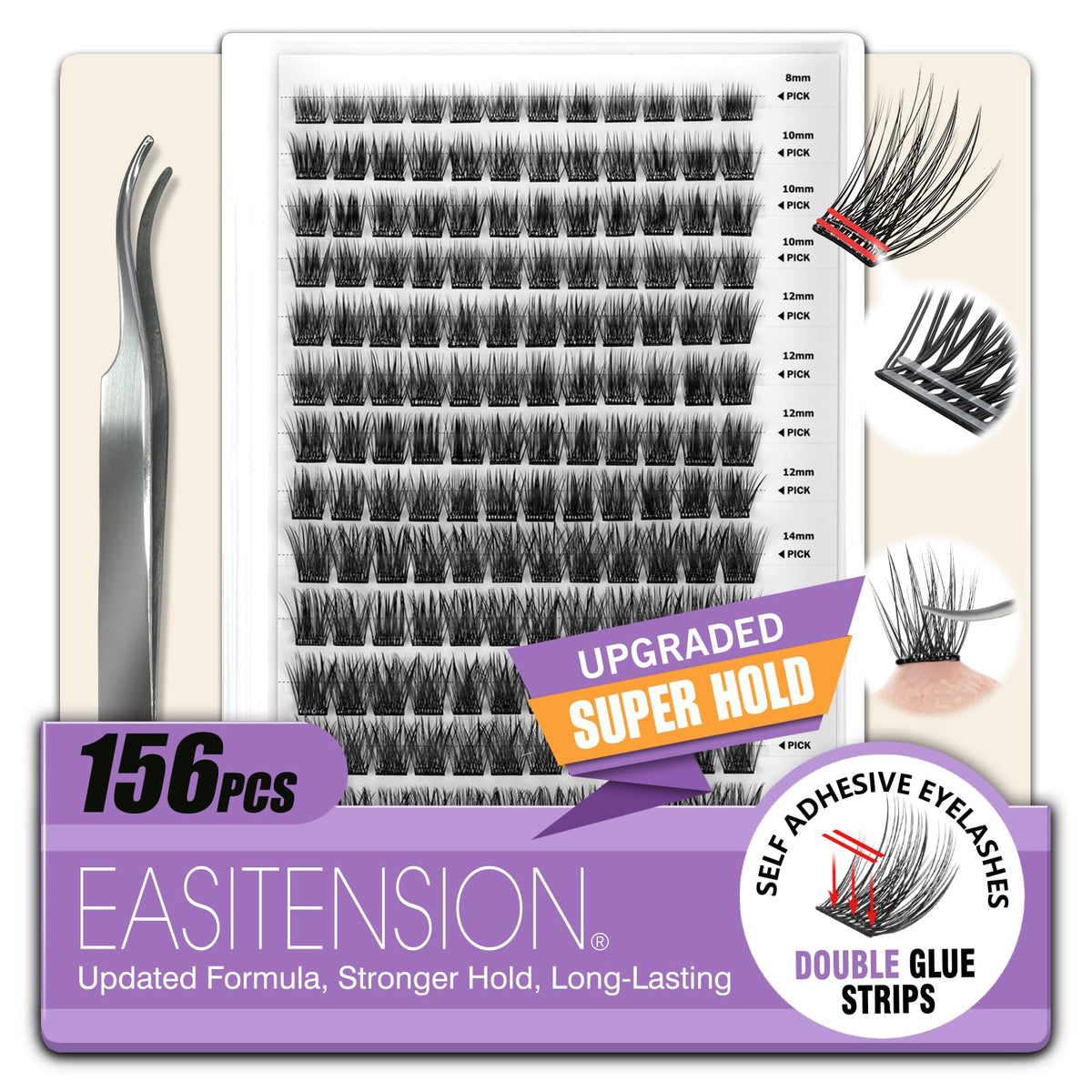 EASITENSION self-adhesive lash clusters kit for quick, mess-free styling