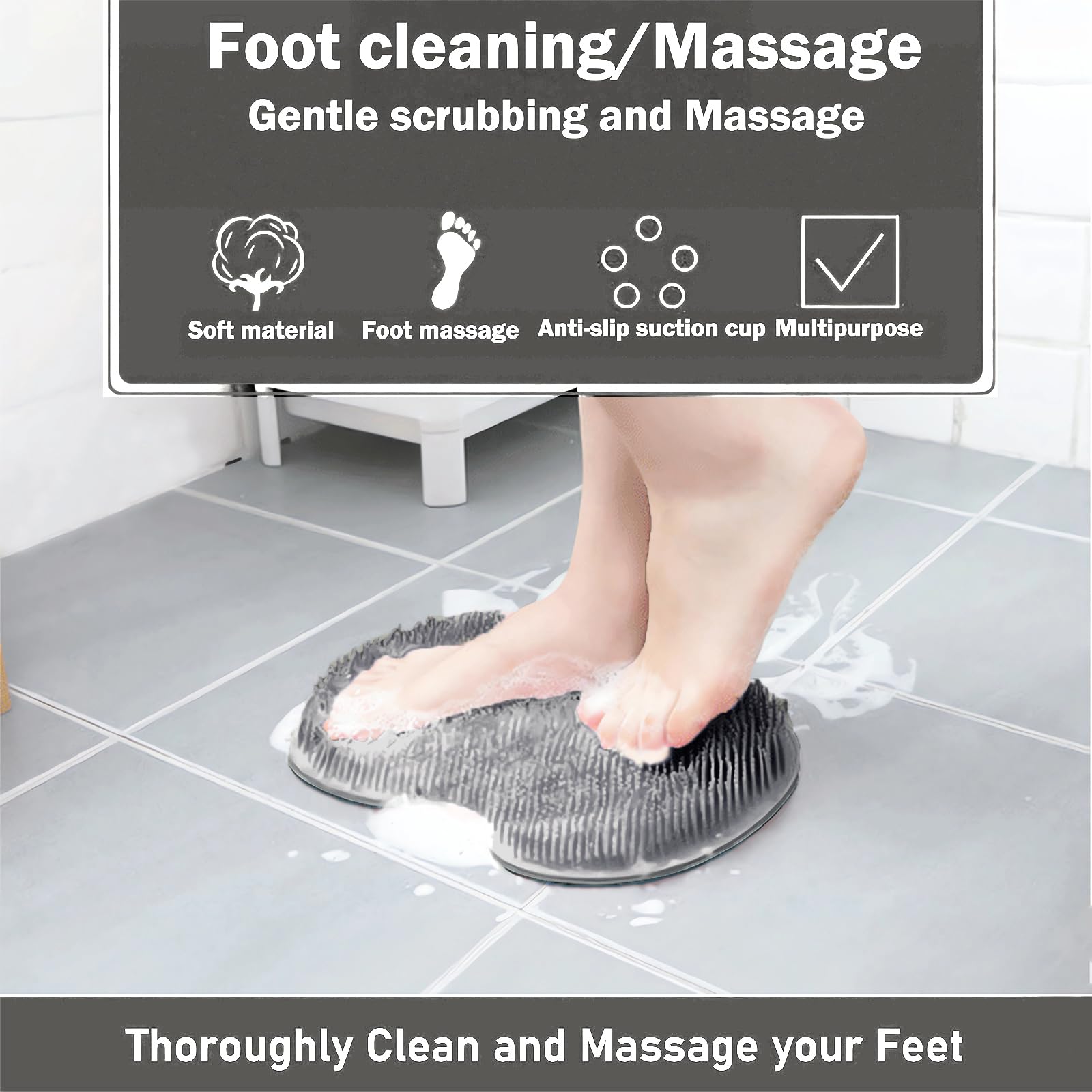 Easkite shower foot scrubber mat wall-mounted for hands-free use.