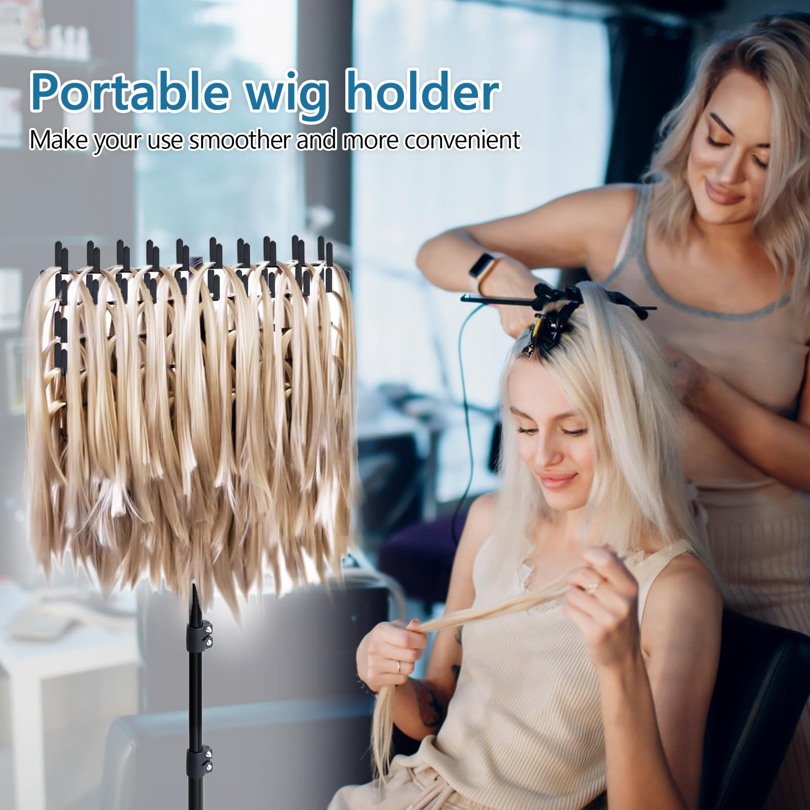 Eastdone braiding rack in salon use with included combs and clips.