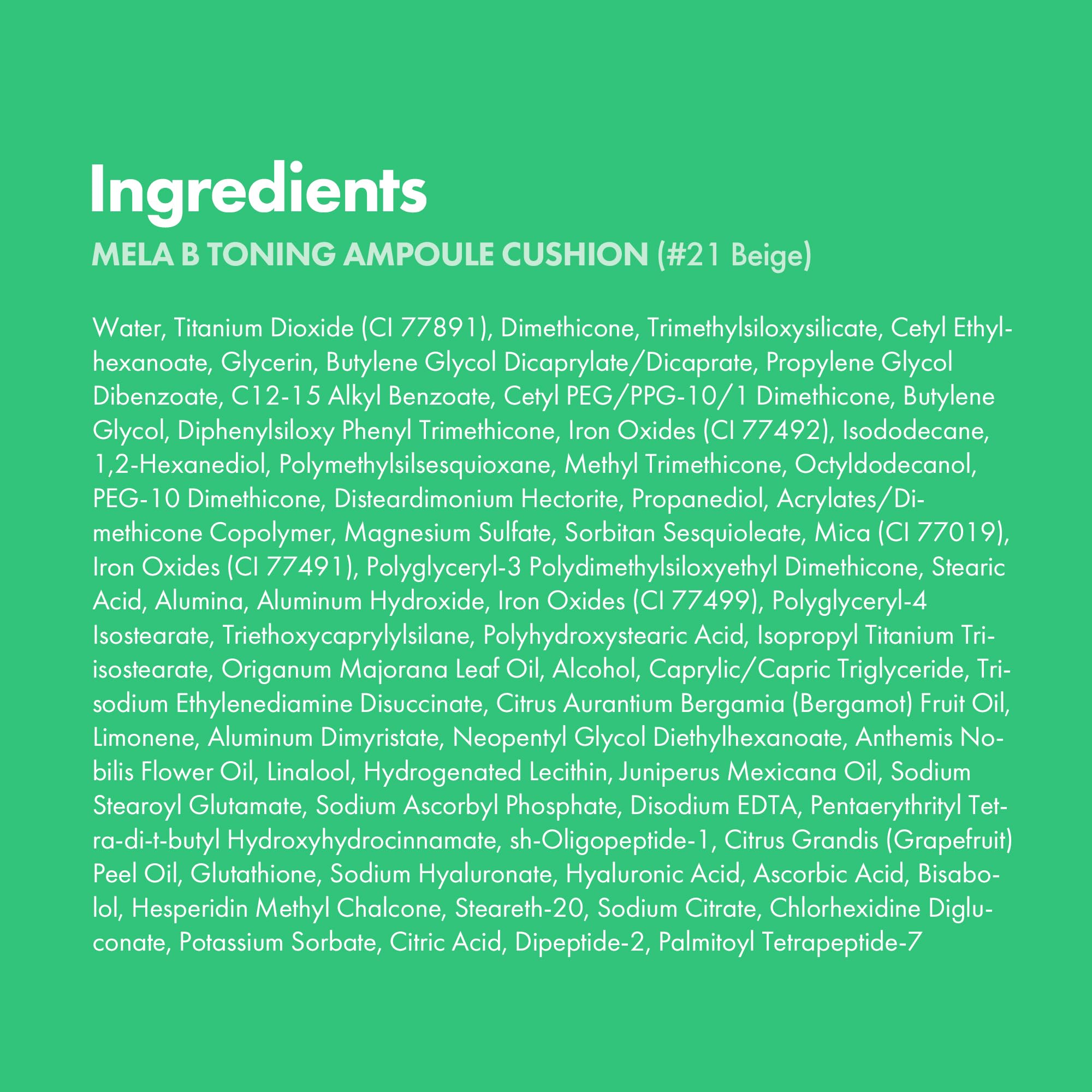 Easydew Mela B Cushion ingredients card highlighting Niacinamide and Hyaluron-Vital C.