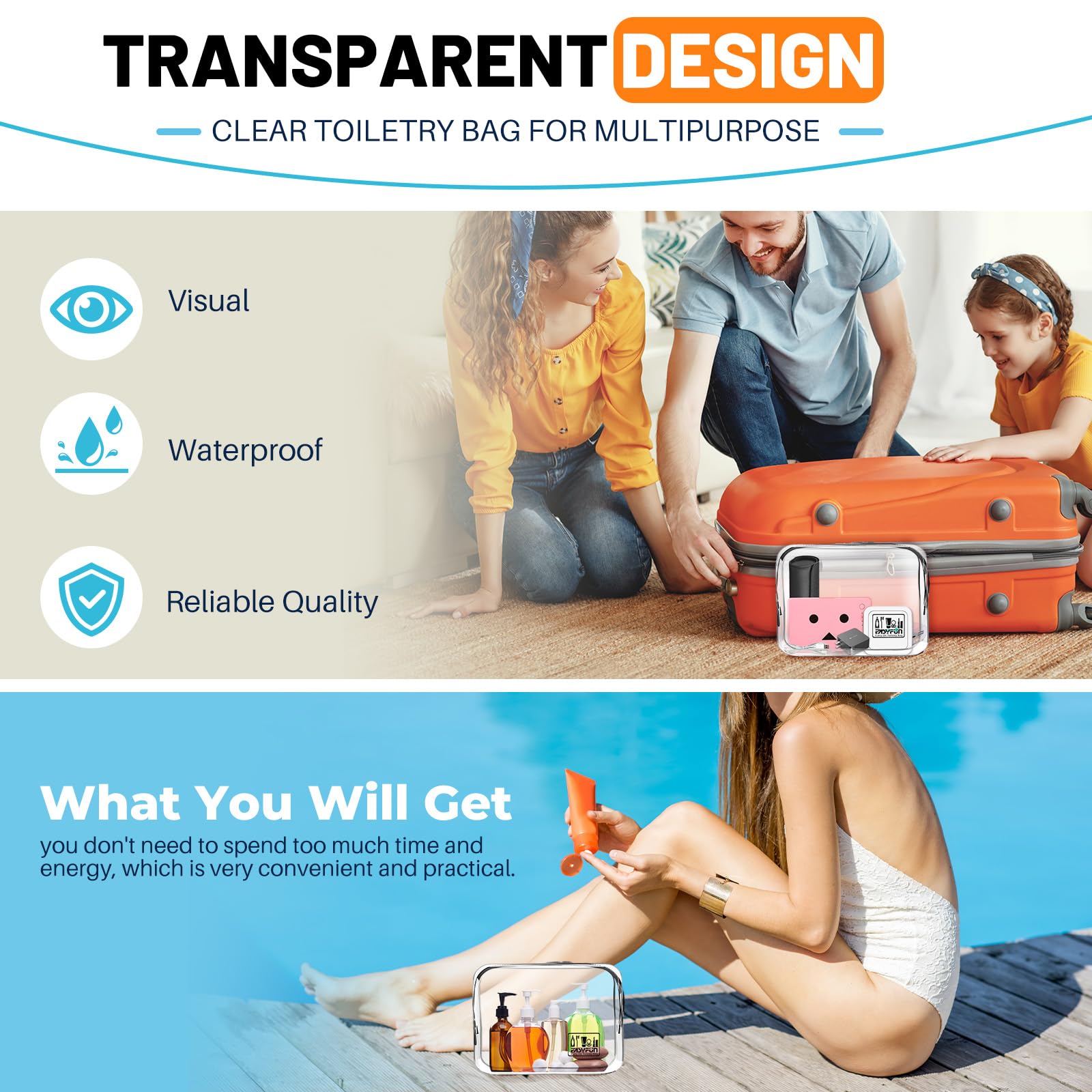 EasyFun airport-friendly bag speeds security with visible contents.