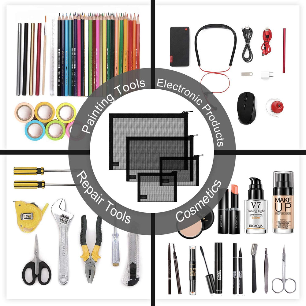 EASYFUN Mesh Pouch cosmetics storage case for quick access.