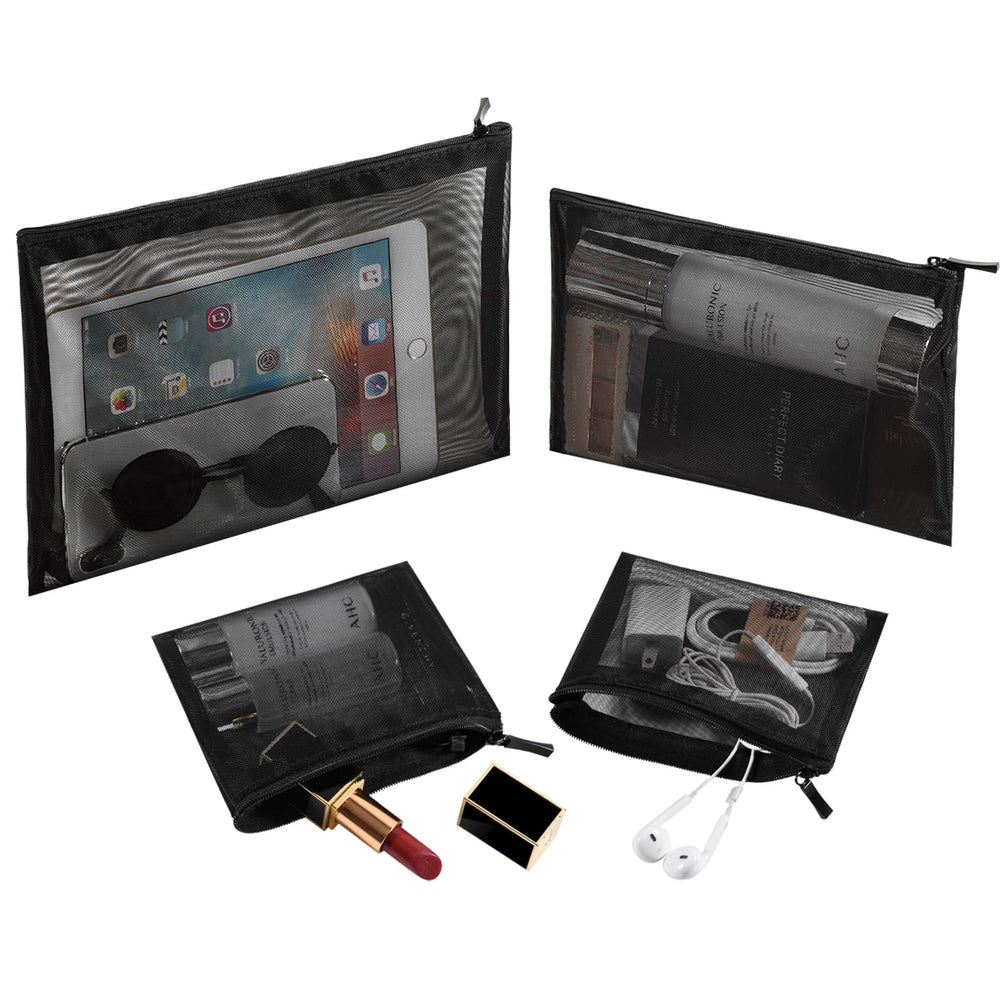 EASYFUN Mesh Pouch four-pack in black, front view for travel organization.