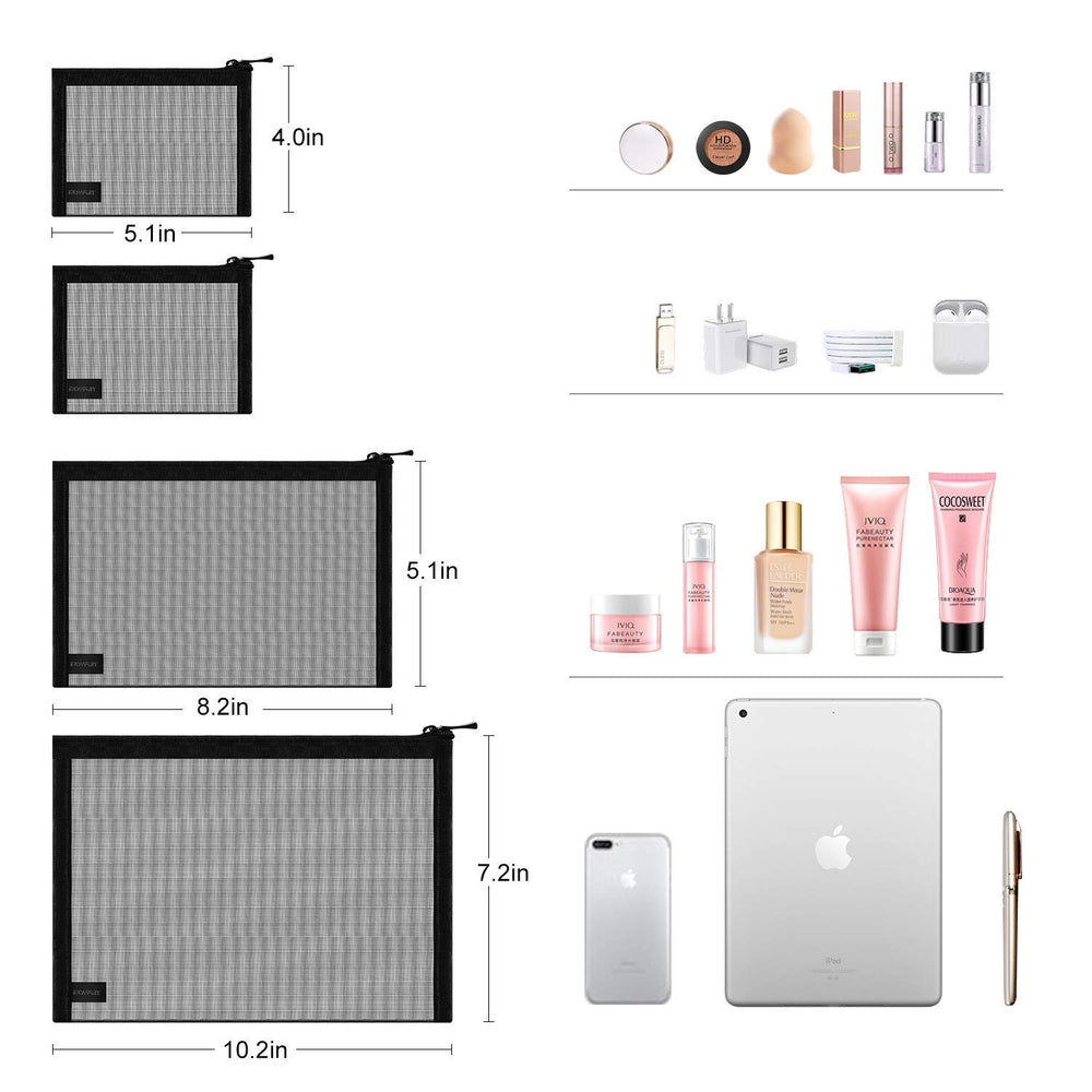 EASYFUN Mesh Pouch zipper closure close-up for secure cosmetic storage.
