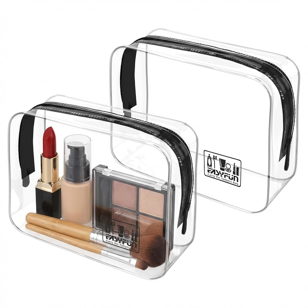 EasyFun clear toiletry bag two-piece set, quart-size, ideal for quick airport checks.