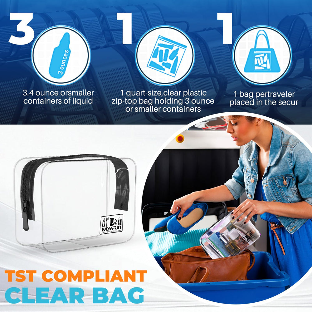 EasyFun transparent travel bag eco-friendly PVC, simplifies contents visibility during packing.