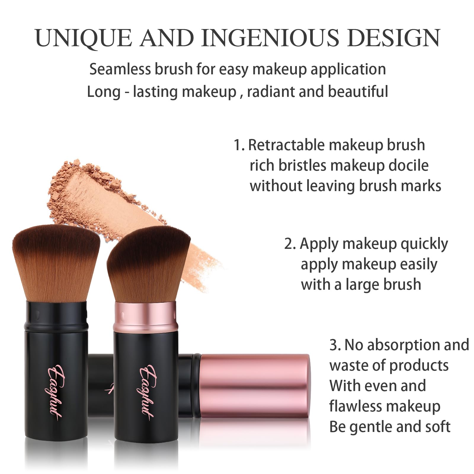 Easyhut two-piece kabuki brush set in rose gold for versatile daily makeup