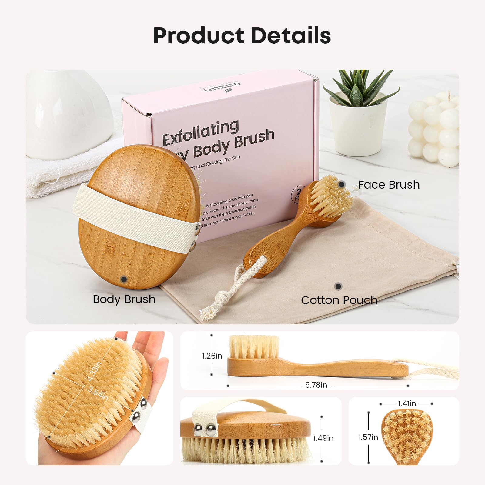cepillo corporal eaxun en bambú para exfoliar la piel