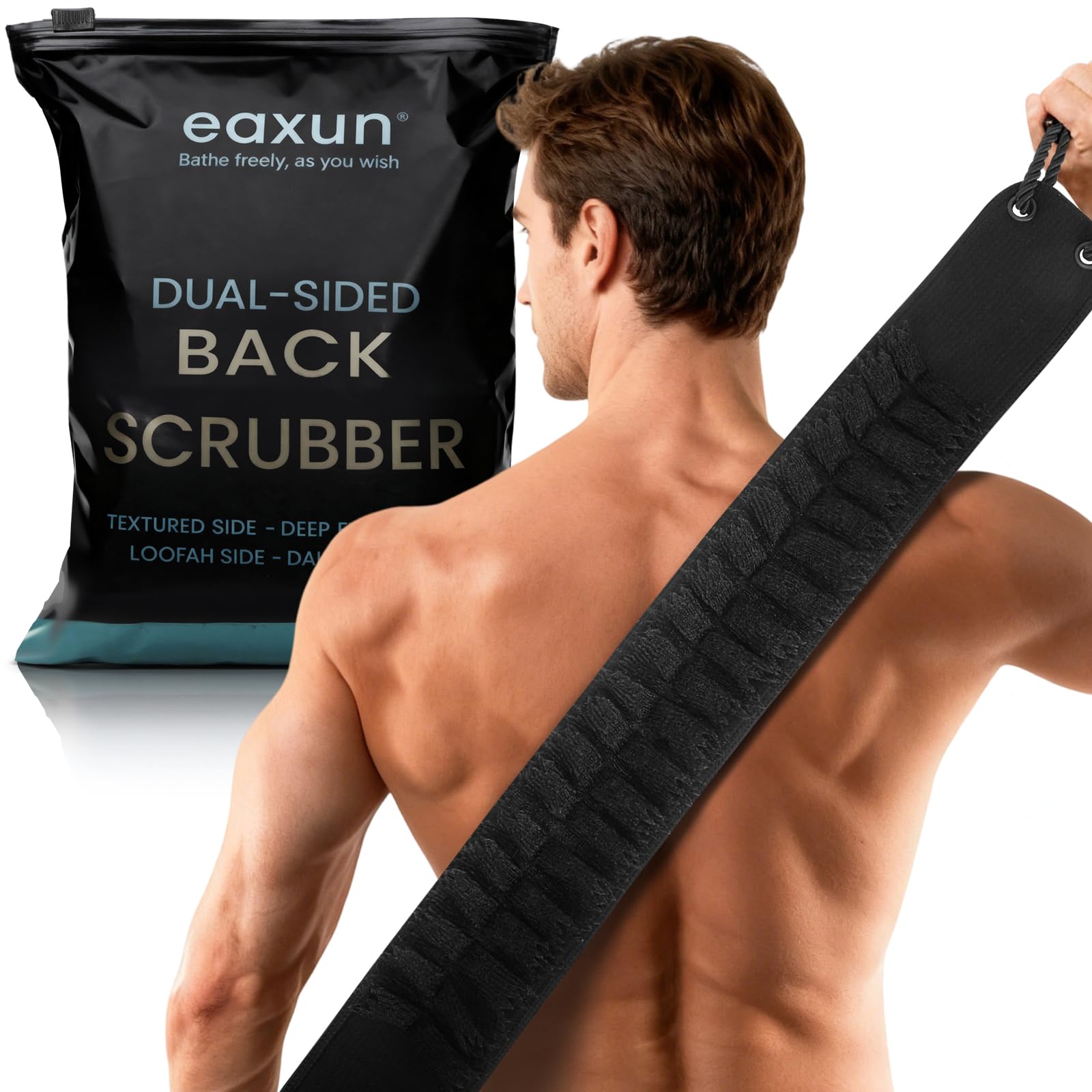 Exfoliador de espalda eaxun con doble mango para alcance total.