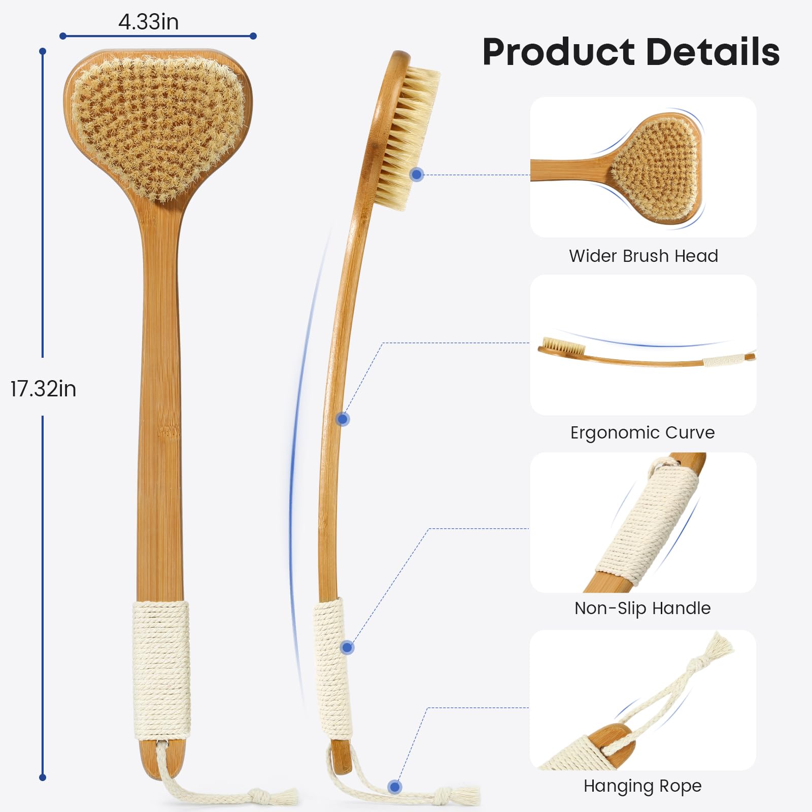 eaxun mango ergonomico dorso curvo, agarre seguro en la ducha.