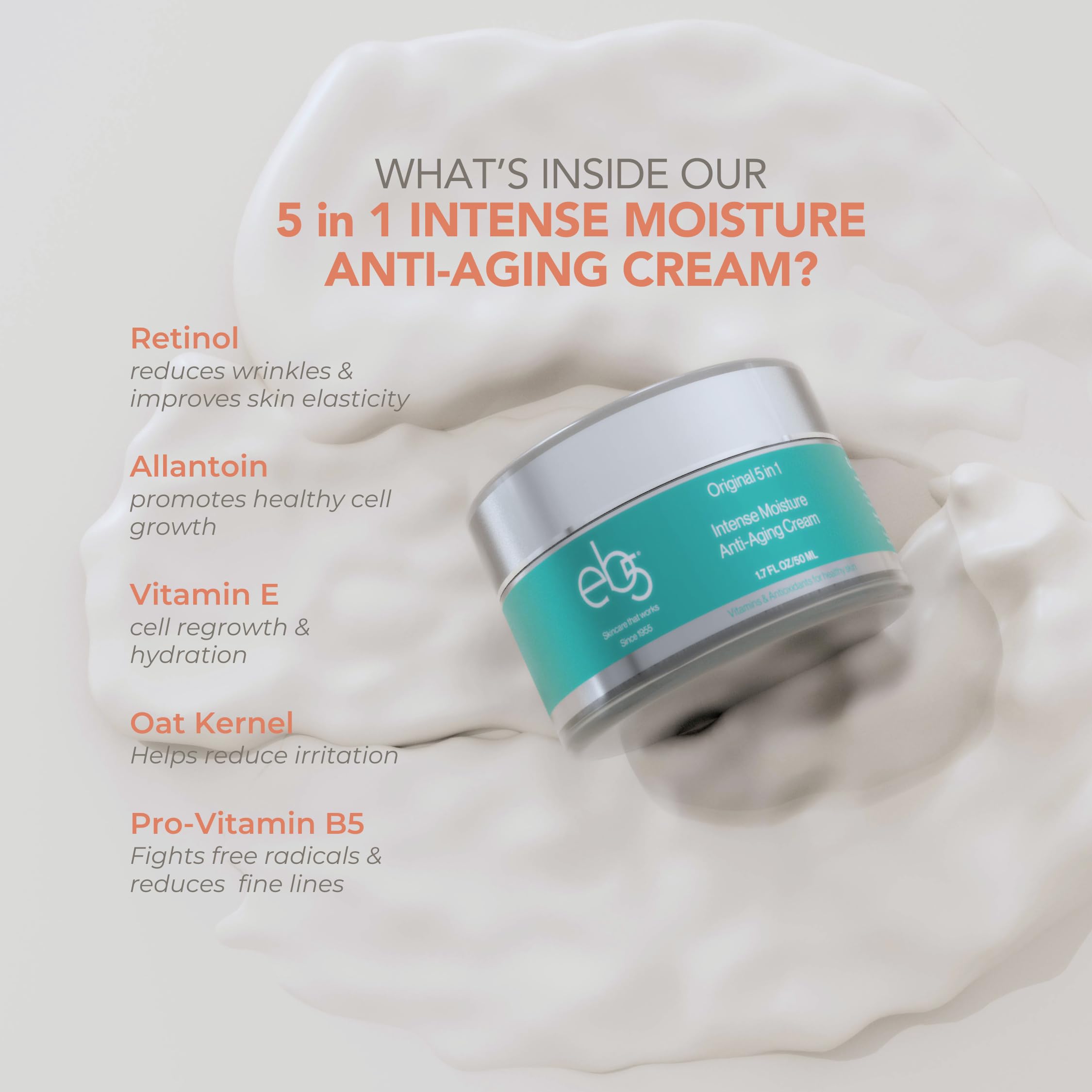 eb5 jar highlights vitamin e imagery suggesting antioxidant protection.