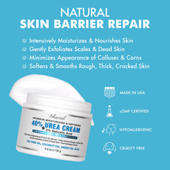 Ebanel 40% urea with salicylic exfoliation softens rough foot skin.