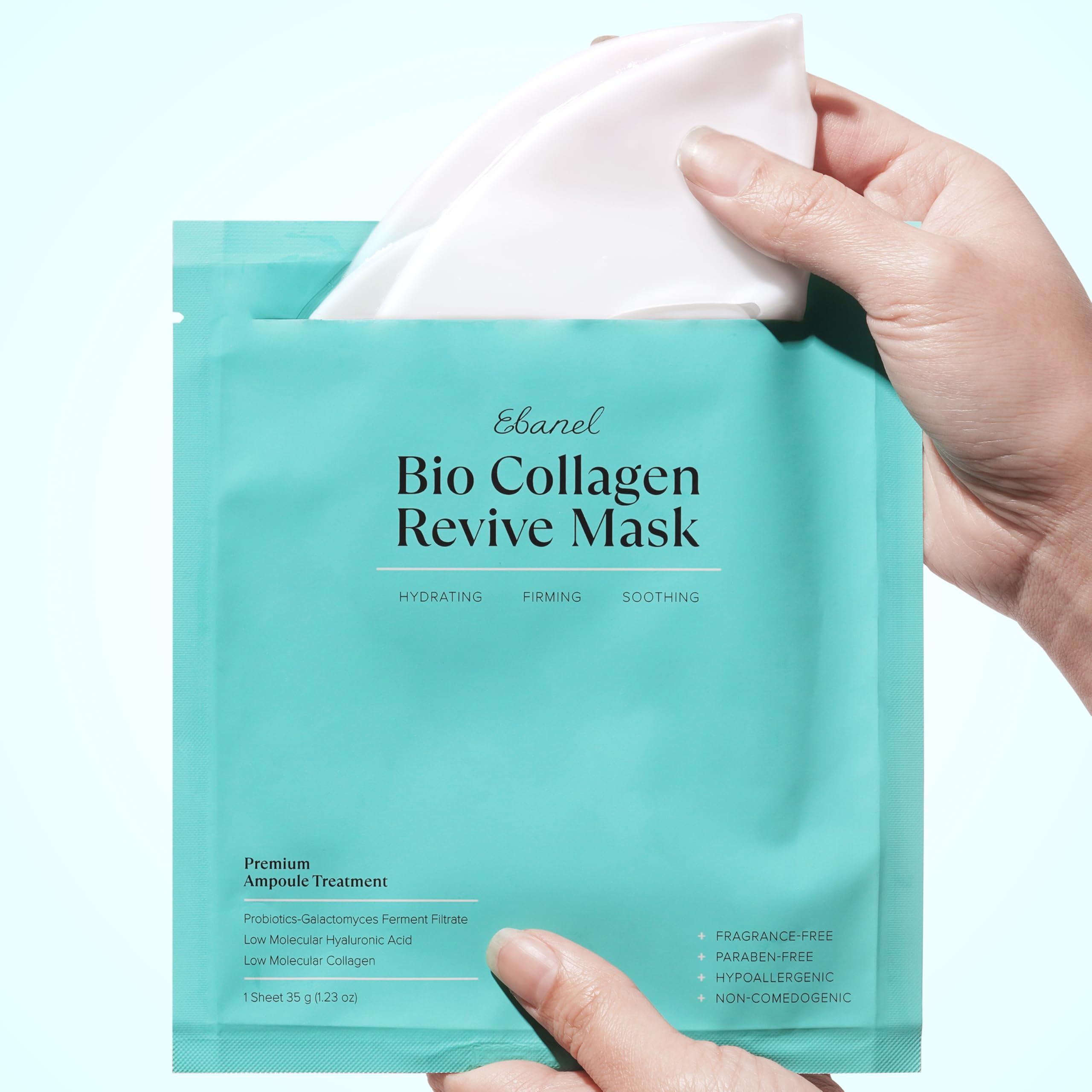 Rose water soothing graphic on Ebanel mask packaging
