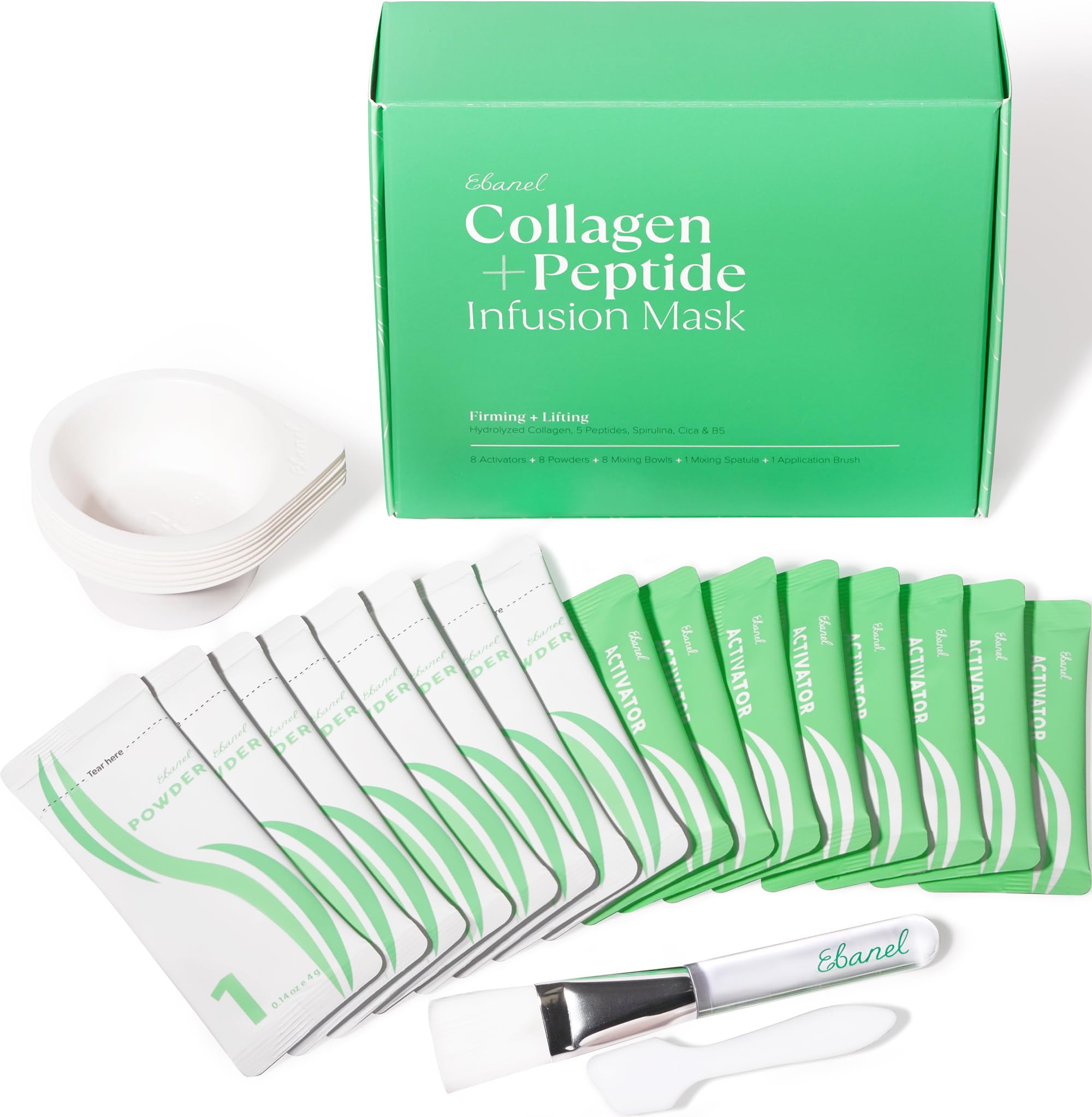 Ebanel Collagen Peptides Wash-Off Mask powder sachets deliver an instant tightening effect.