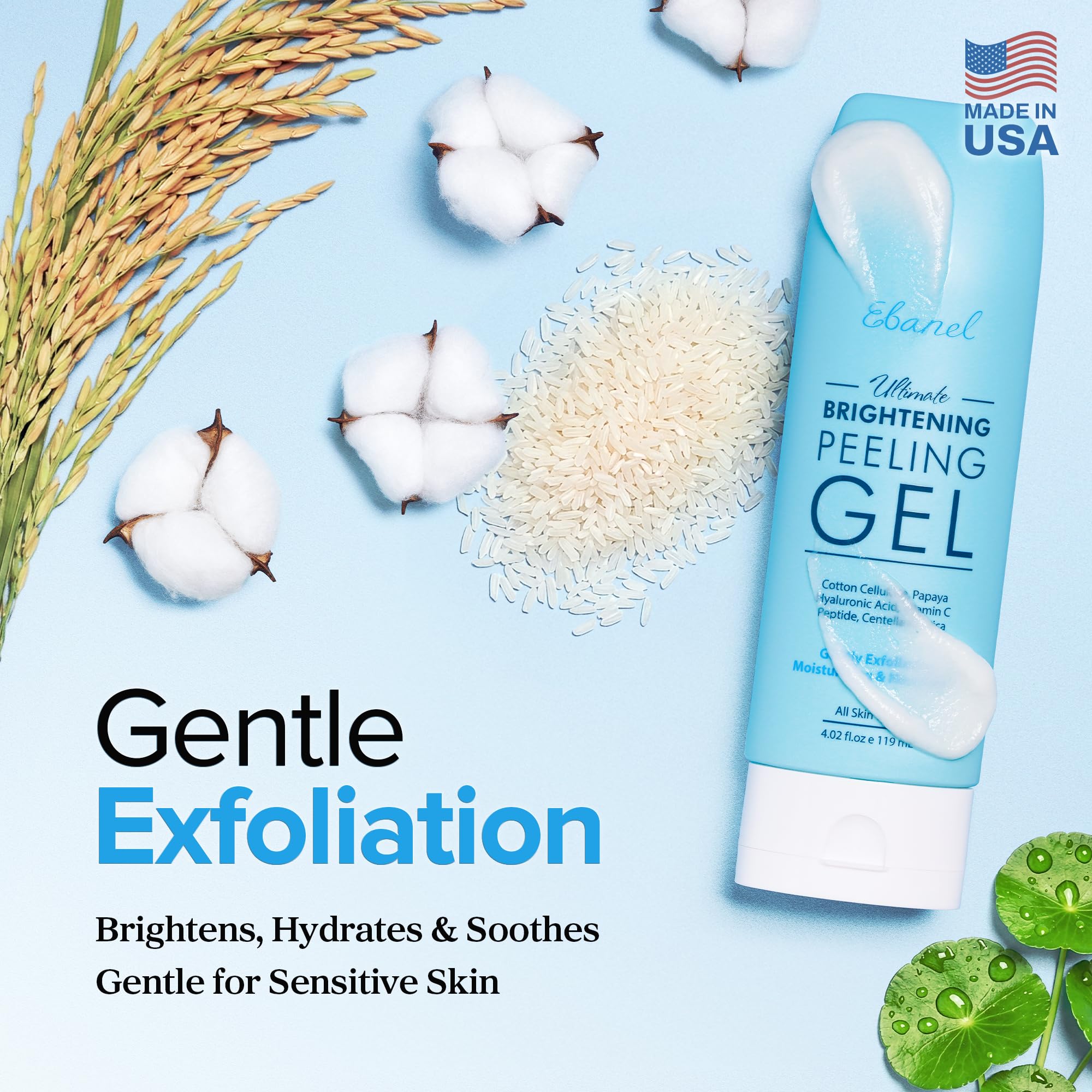 Ebanel gel exfoliante iluminador para rostro y cuerpo, limpieza suave que minimiza imperfecciones.