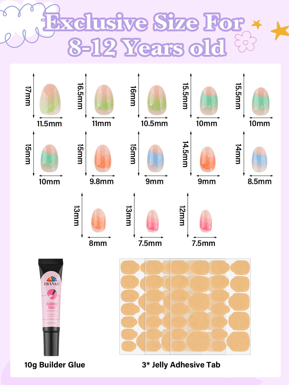 EBANKU adhesivos de uñas gel para niñas sin necesidad de luz ultravioleta.