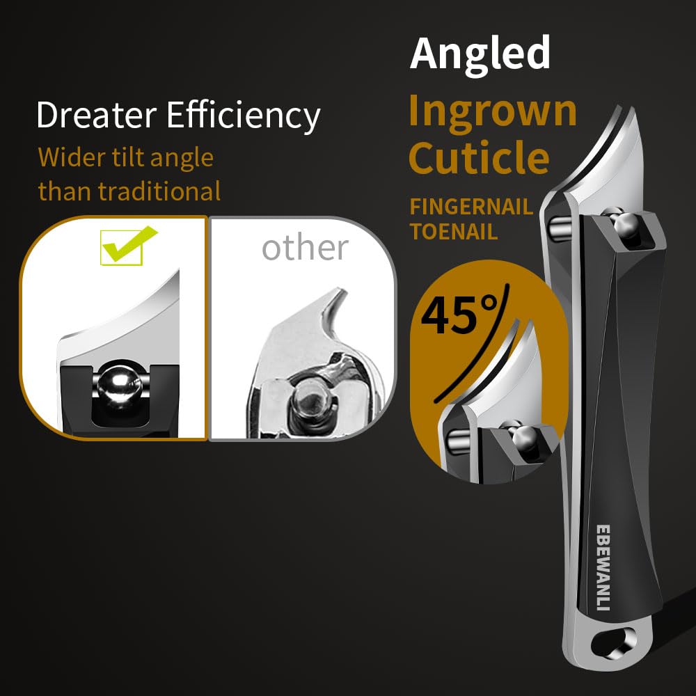 EBEWANLI angled nail clippers showing secure grip for safe handling