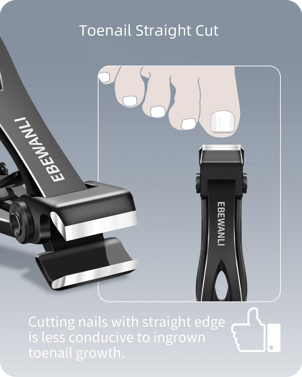 EBEWANLI thick nail clipper with wide jaw designed for thick nails.