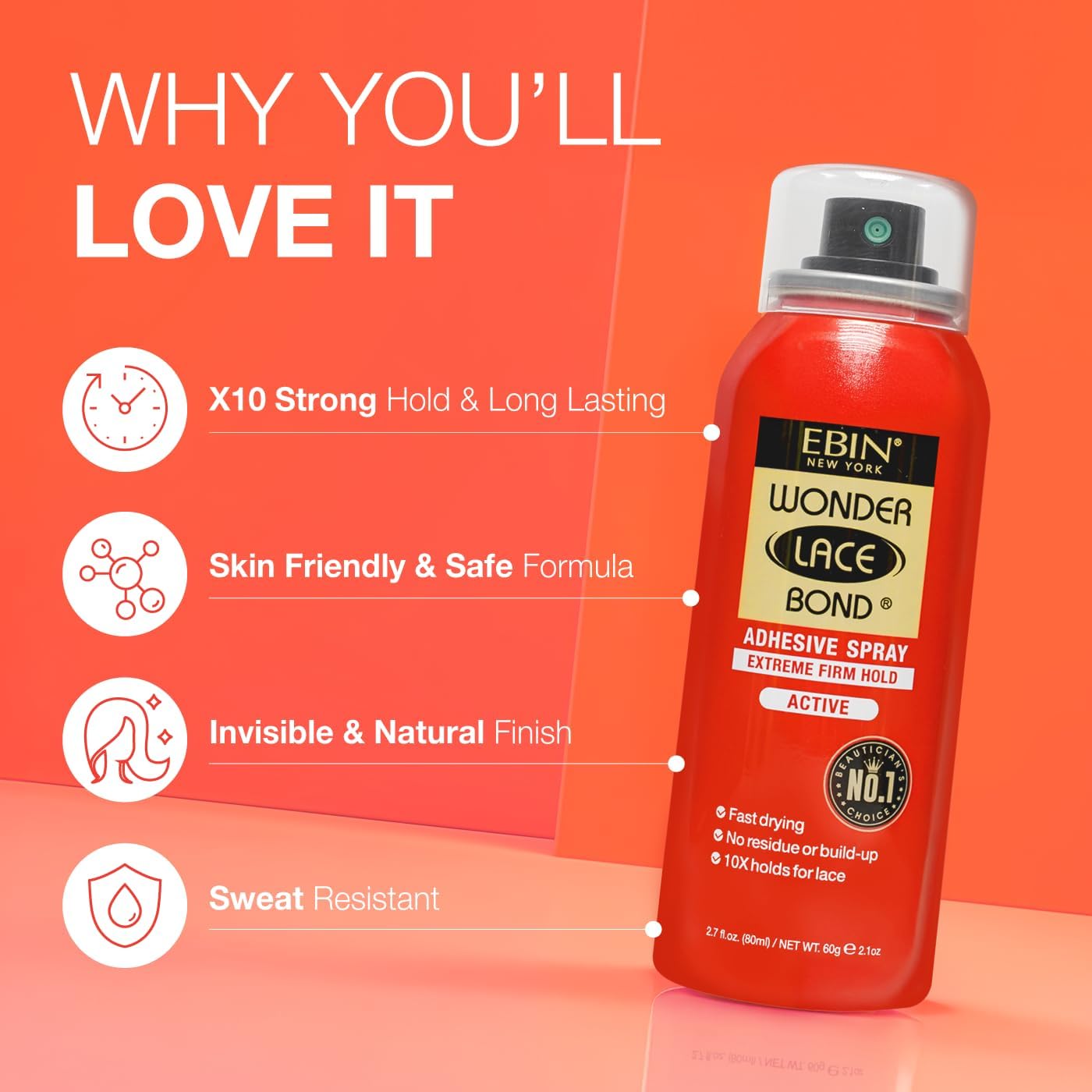 Aplicación rápida con EBIN NEW YORK Wonder Lace Bond Spray para fijación rápida