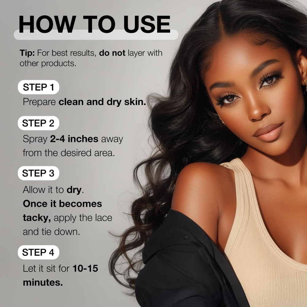 All-day wear with EBIN NEW YORK Wonder Lace Bond Spray for humidity resistance.