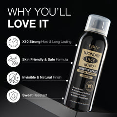 Precision nozzle on EBIN NEW YORK Wonder Lace Bond Spray enables targeted application.