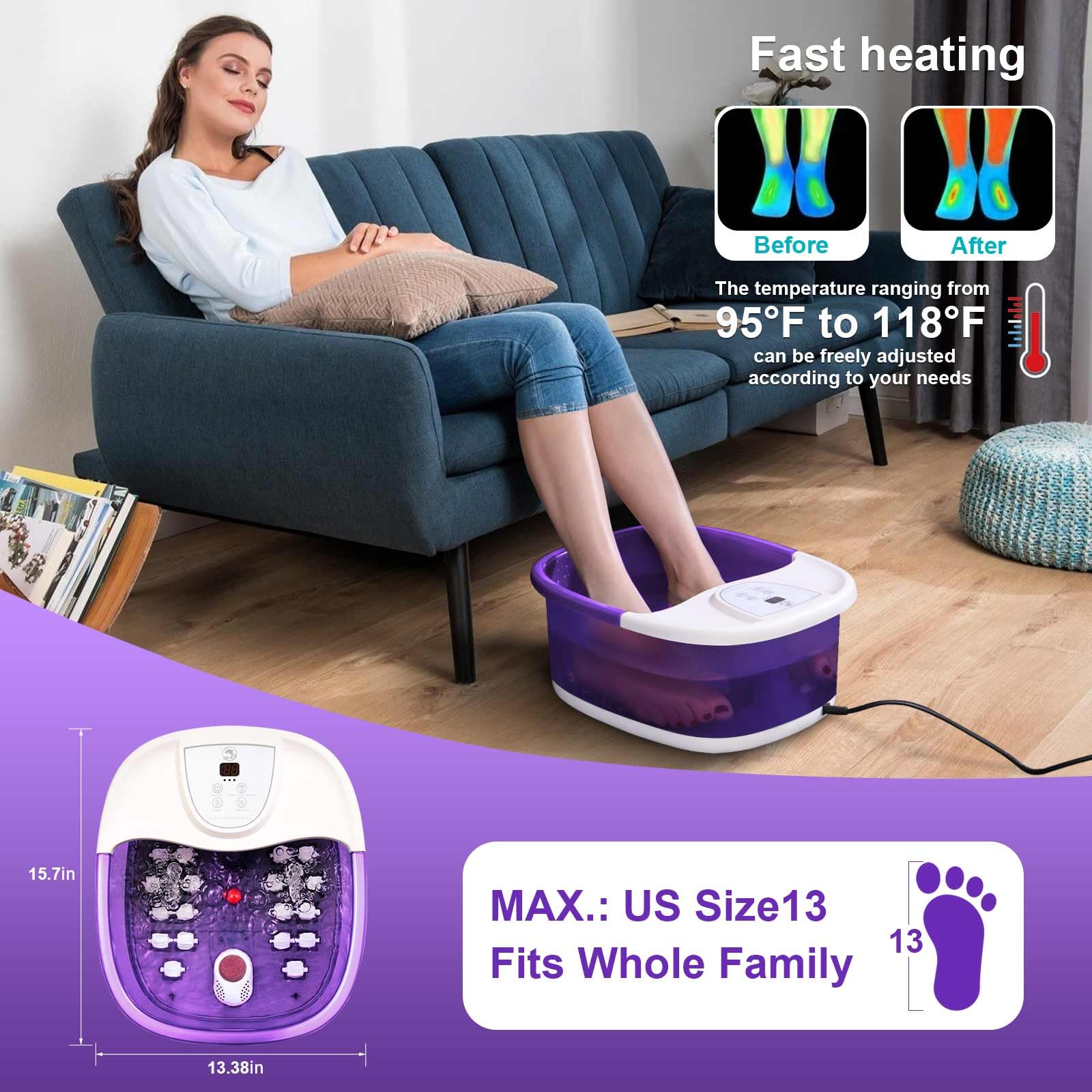 ECARBME foot spa control panel showing easy one-touch settings