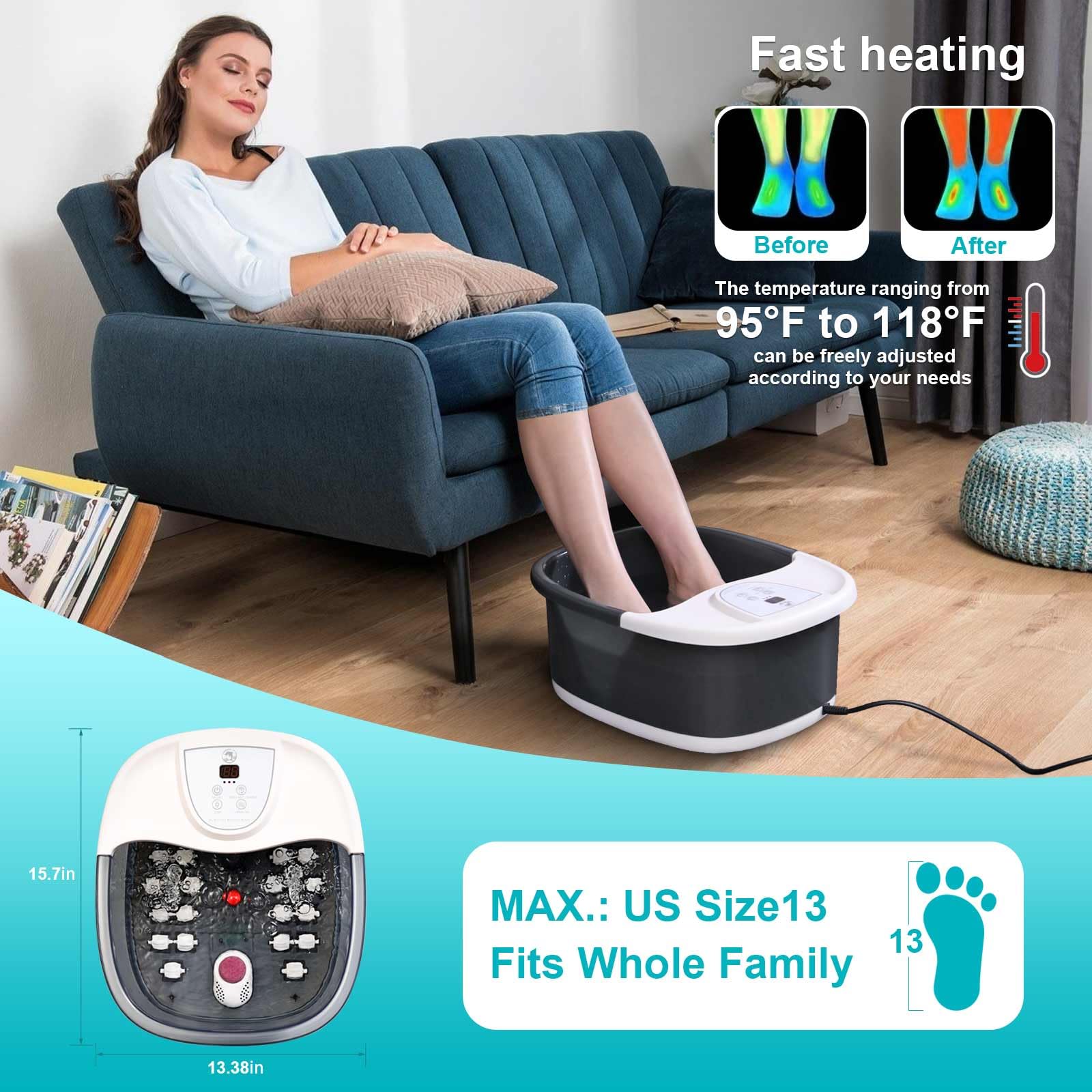 ECARBME foot spa heat control panel enabling precise warm soaks
