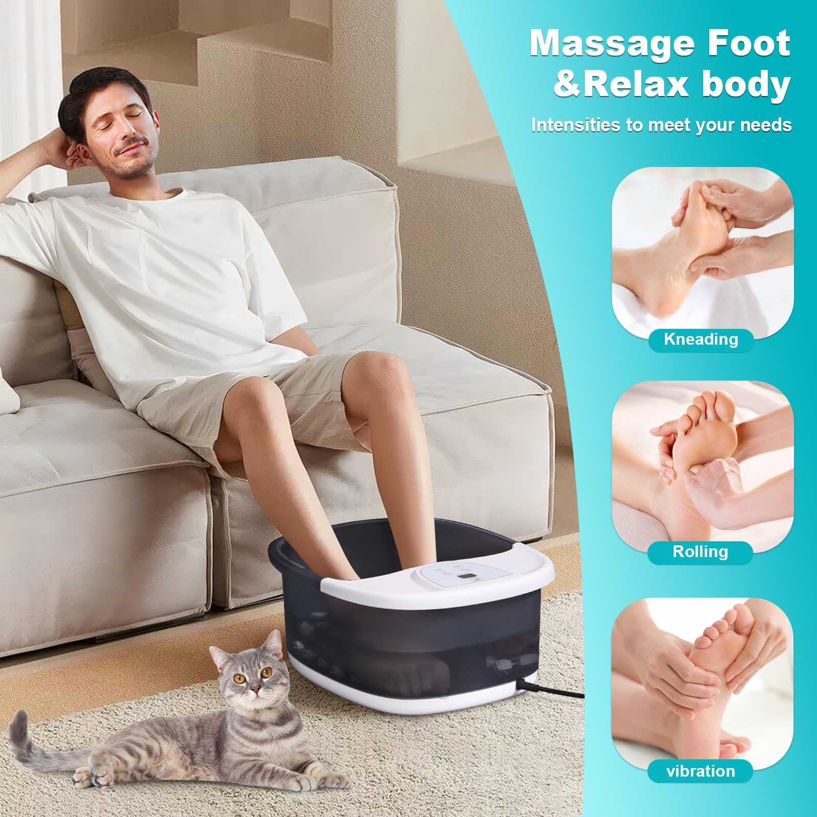 ECARBME unit emitting oxygen bubbles for spa-like foot massage