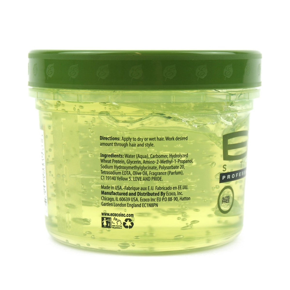 ECCO Eco Styler Olive Oil Gel in use for defined curls and shine