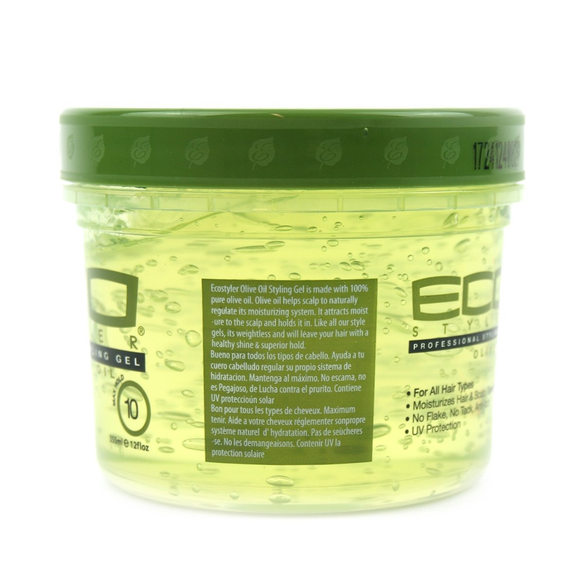 Close-up of ECCO Eco Styler Olive Oil Gel texture for smooth hold