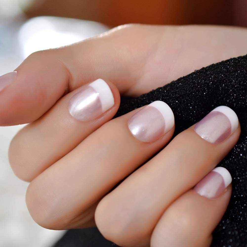 Uñas EchiQ frances rosa blanco para manicura rápida en casa.