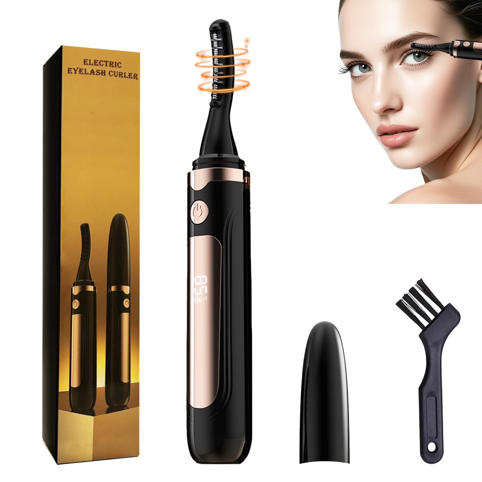 Echtur 2026 Heated Eyelash Curler front view for on-the-go curling.