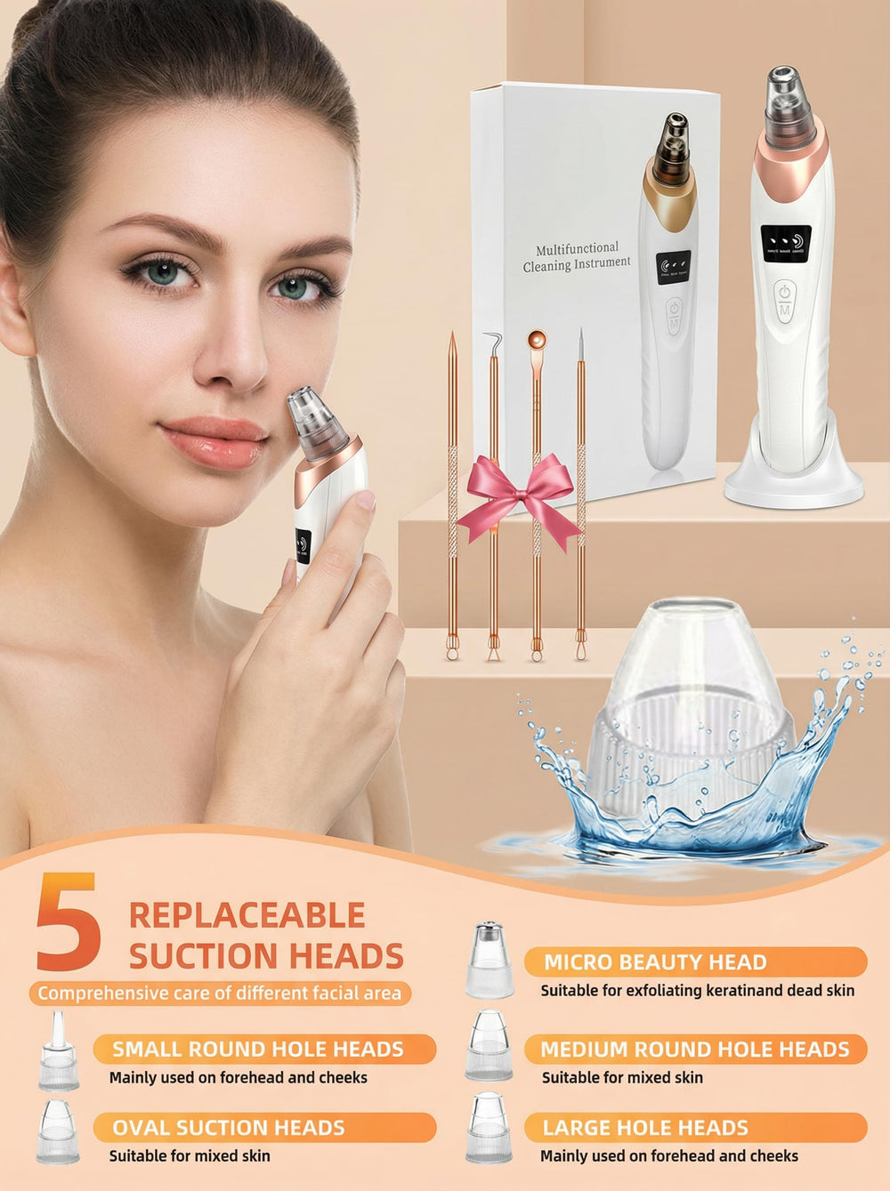 Echtur kit includes six interchangeable probes for versatile pore care