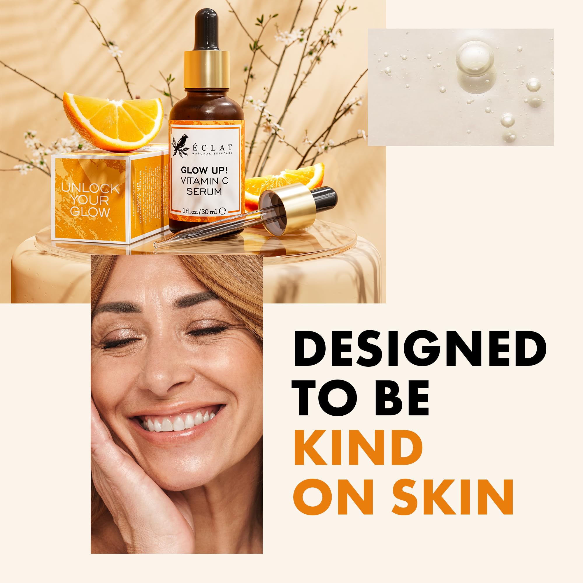 Eclat Skincare Vitamin C Serum packaging emphasizes vegan, cruelty-free formulas