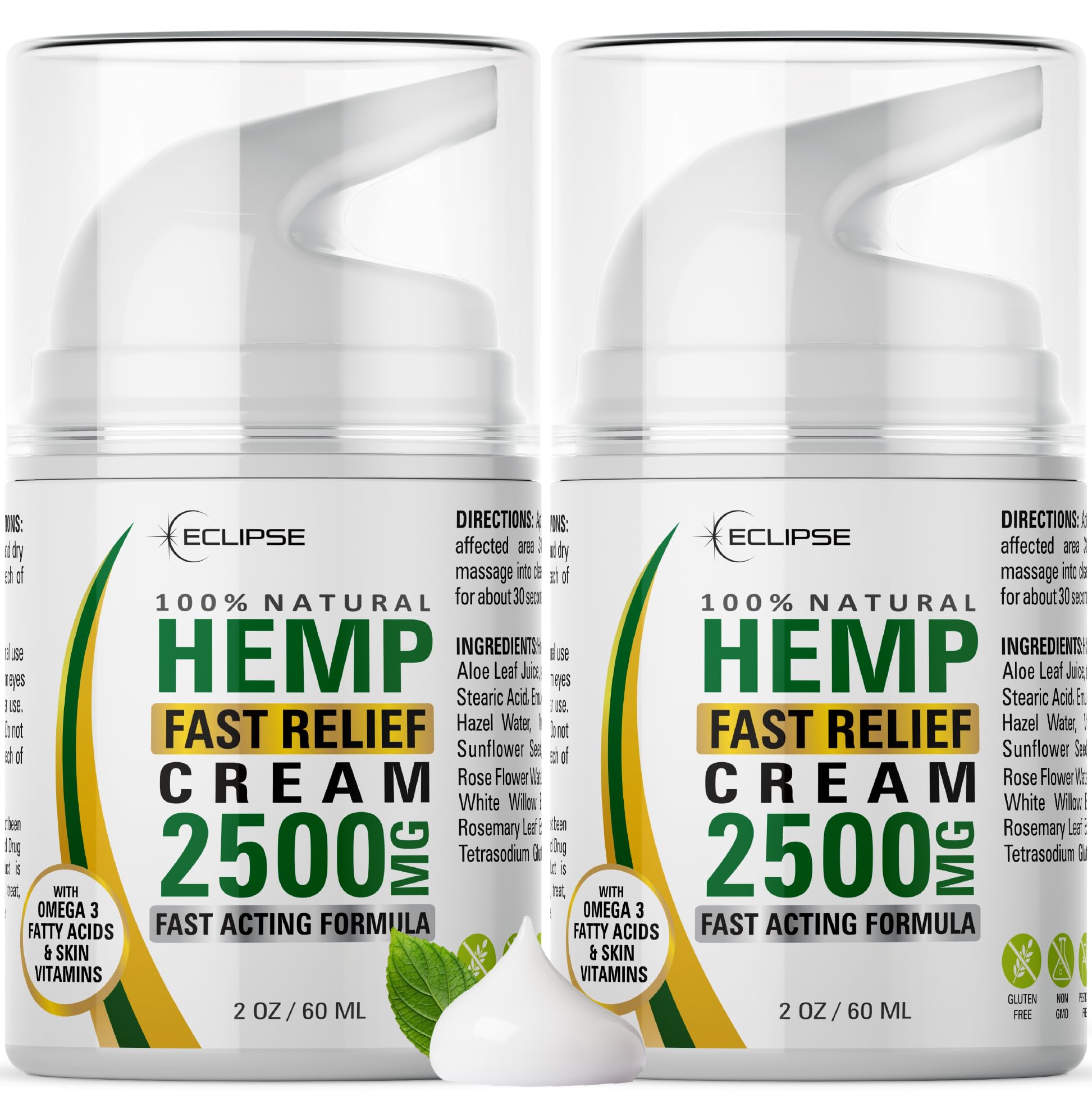 Eclipse Hemp Cream bottle showcasing fast-absorbing, non-greasy hydration.