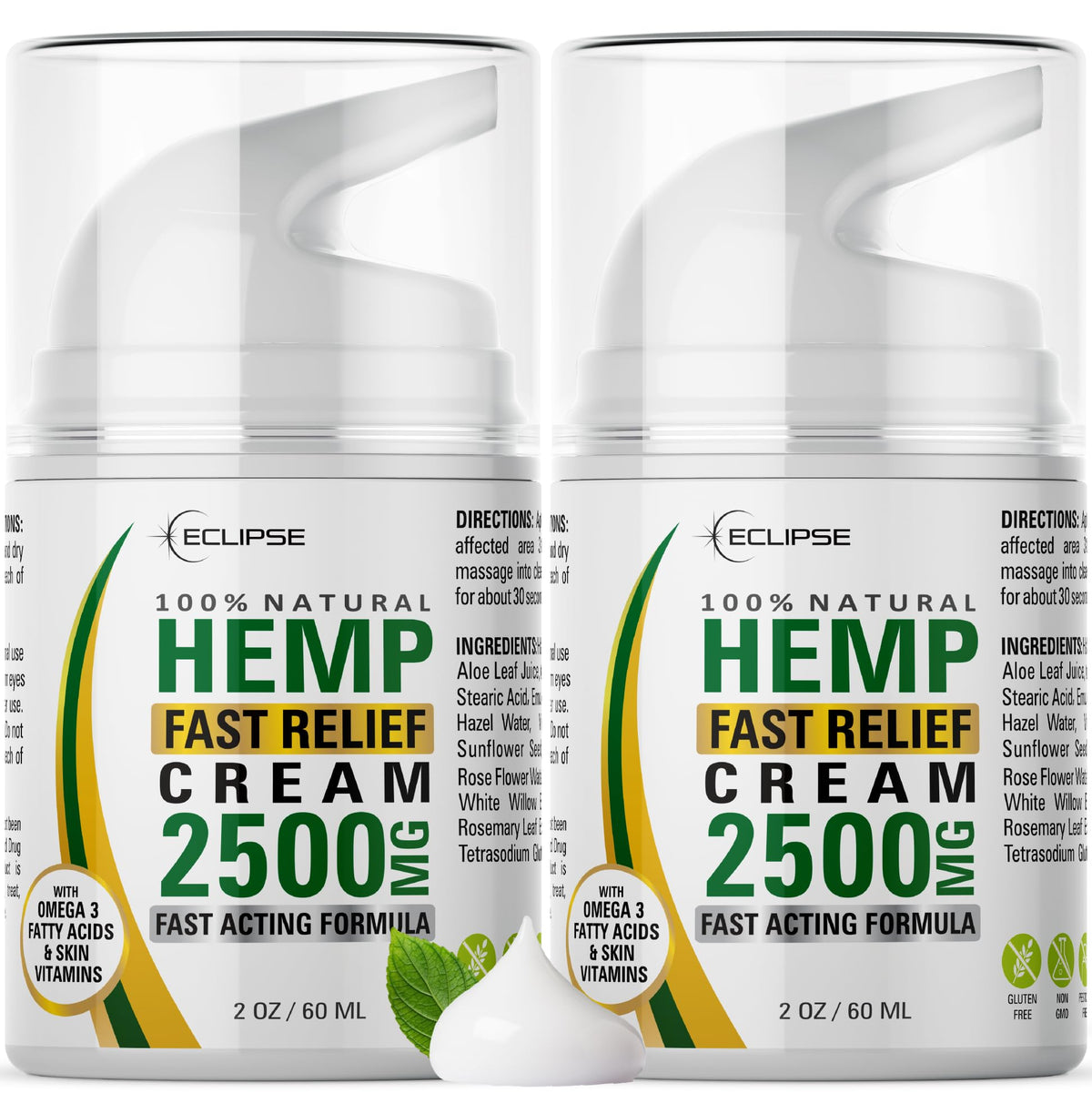 Eclipse Hemp Cream bottle showcasing fast-absorbing, non-greasy hydration.