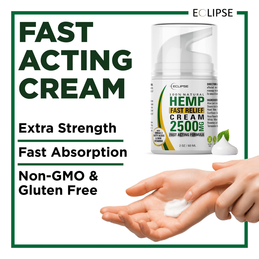 Close-up of Eclipse Hemp Cream ingredients highlighting natural hemp and arnica infusion.