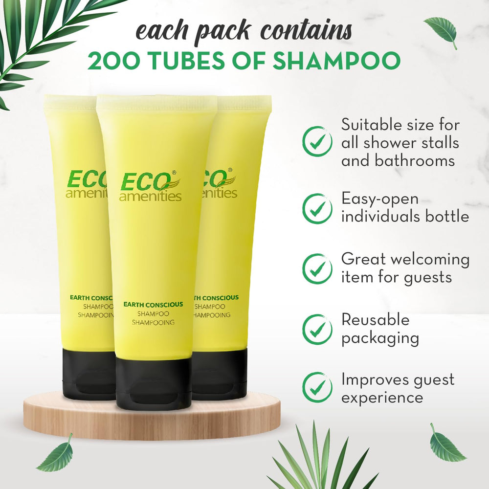 Eco Amenities TSA-approved travel size shampoo for easy packing.