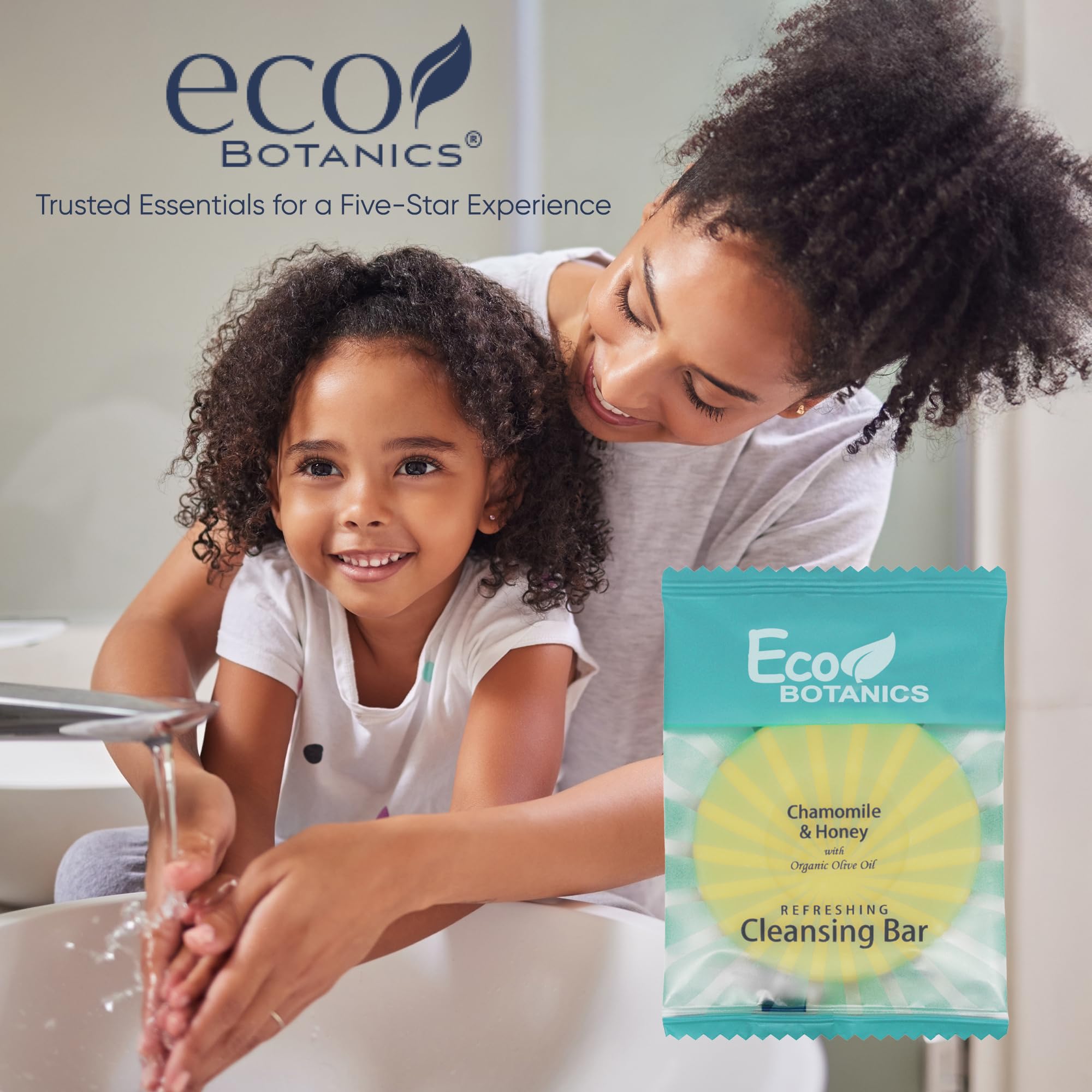 Eco Botanics bathroom display-ready soap bar enhances guest room presentation.