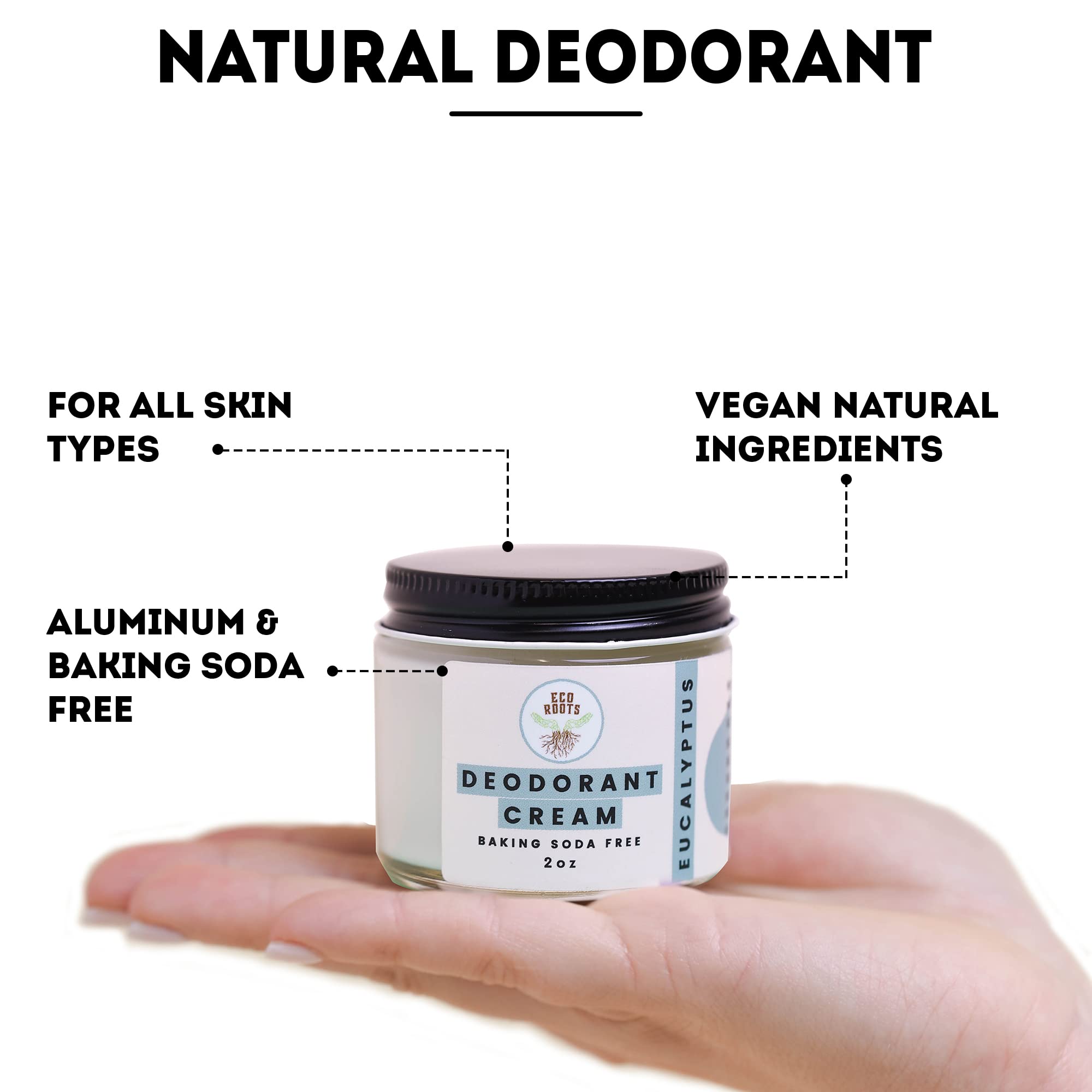 Vegano y libre de sulfatos, ECO ROOTS Desodorante natural.