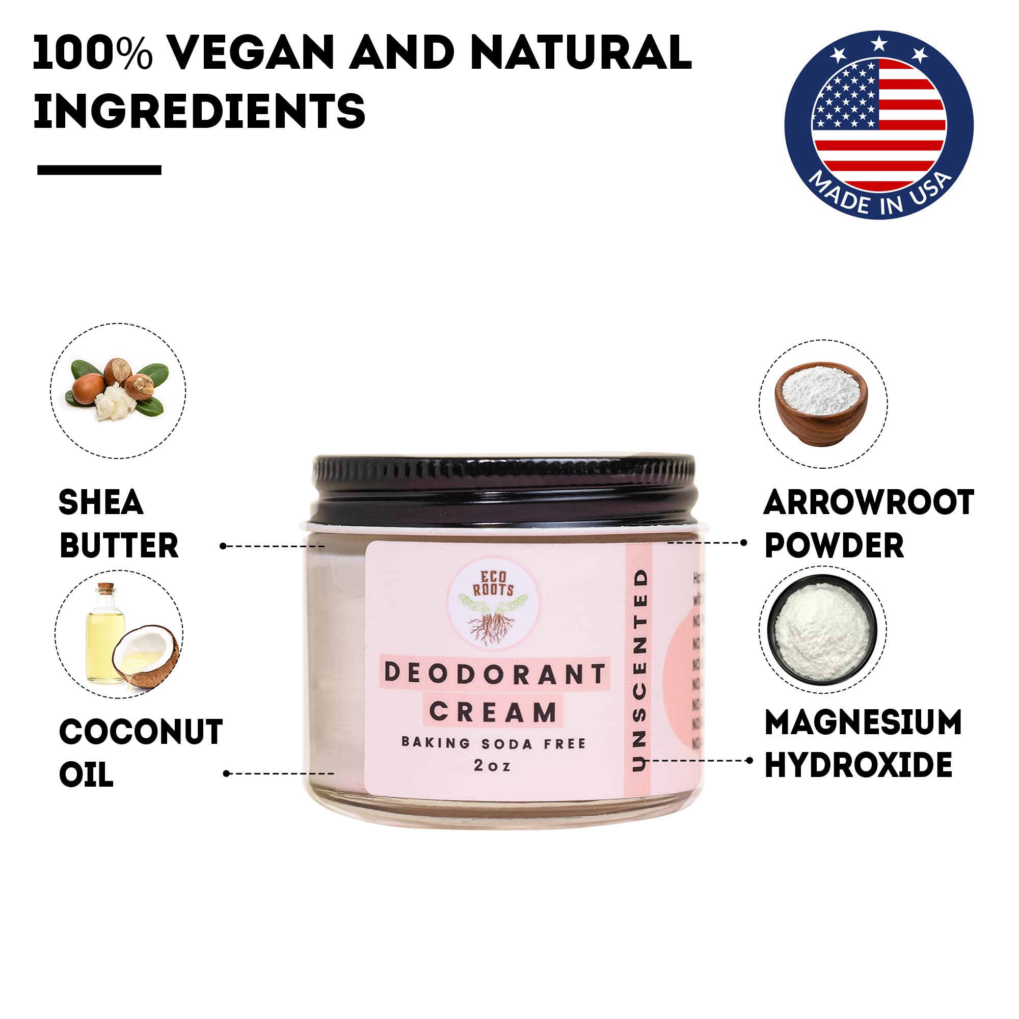Desodorante vegano ECO ROOTS sin sulfatos para uso diario.