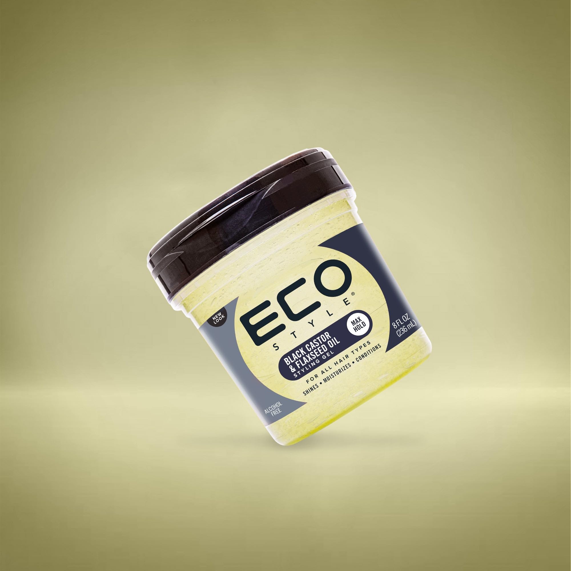 Eco Style bottle on shelf demonstrates long-lasting luster and moisture.