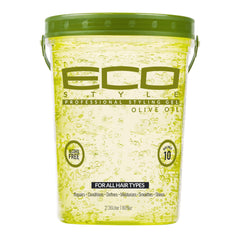 Eco Style Olive Oil Styling Gel bottle front shows moisture-rich shine for all hair types.