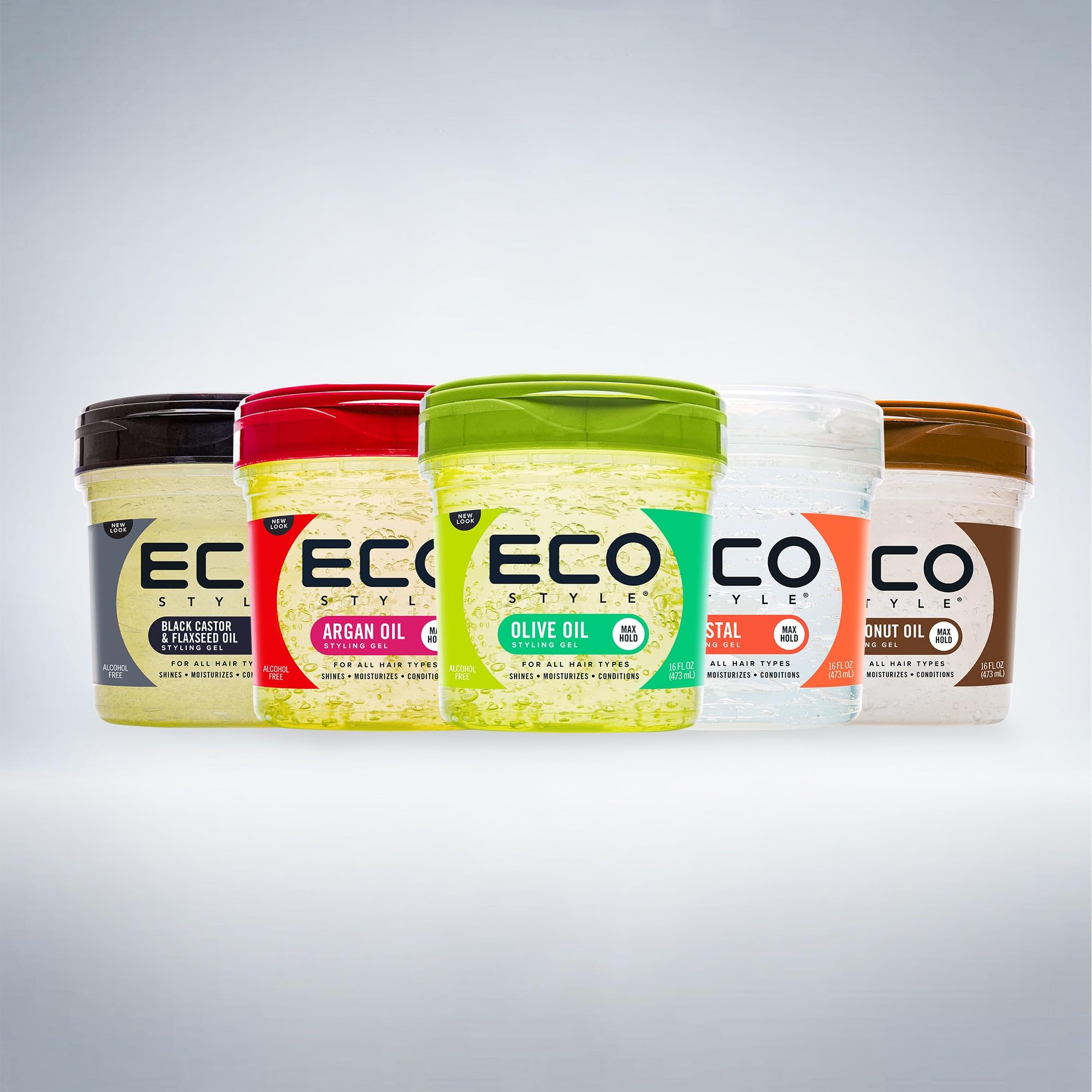 Eco Style styling gel in natural light emphasizes glossy finish.