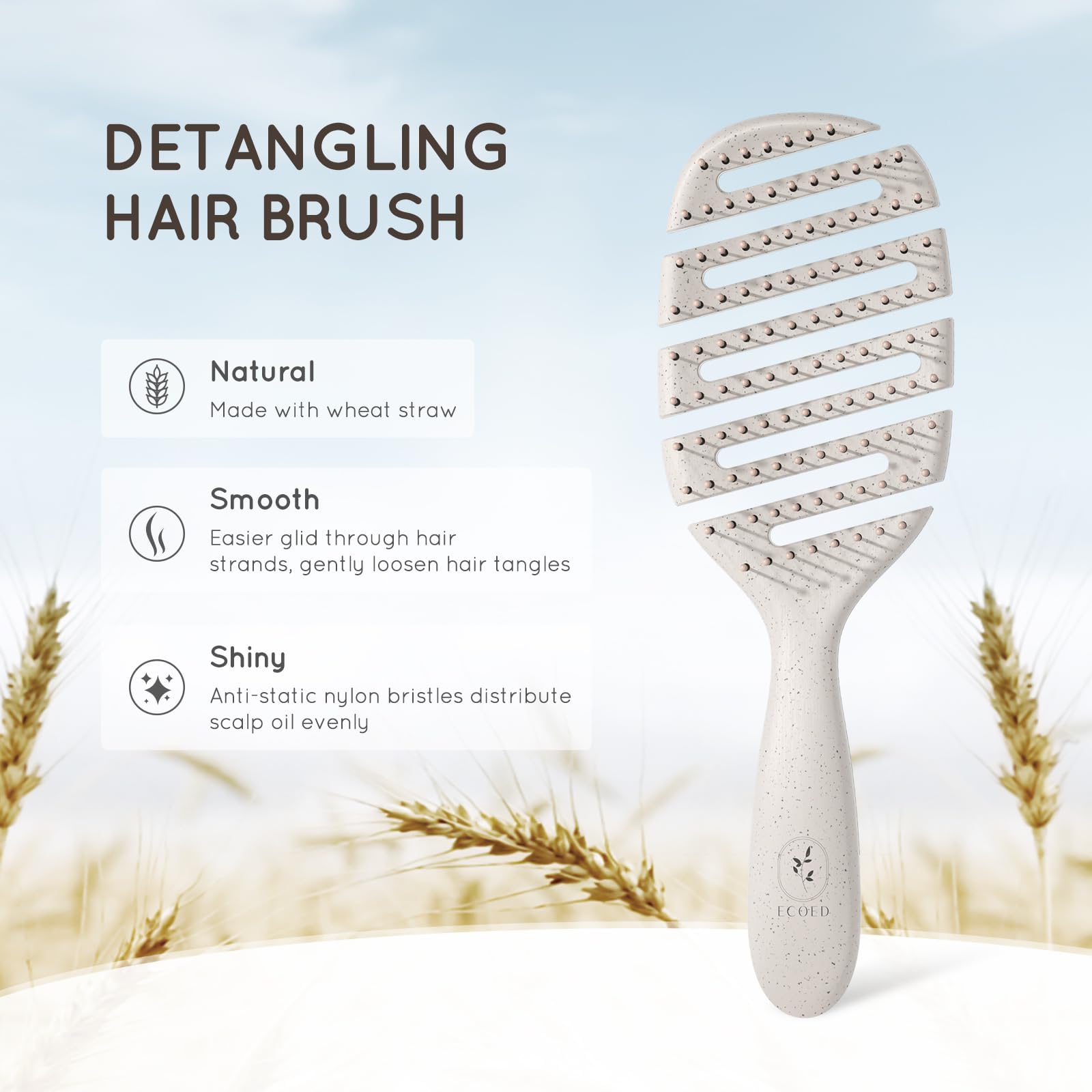 Ecoed Detangler with anti static bristles distributes scalp oils for shine
