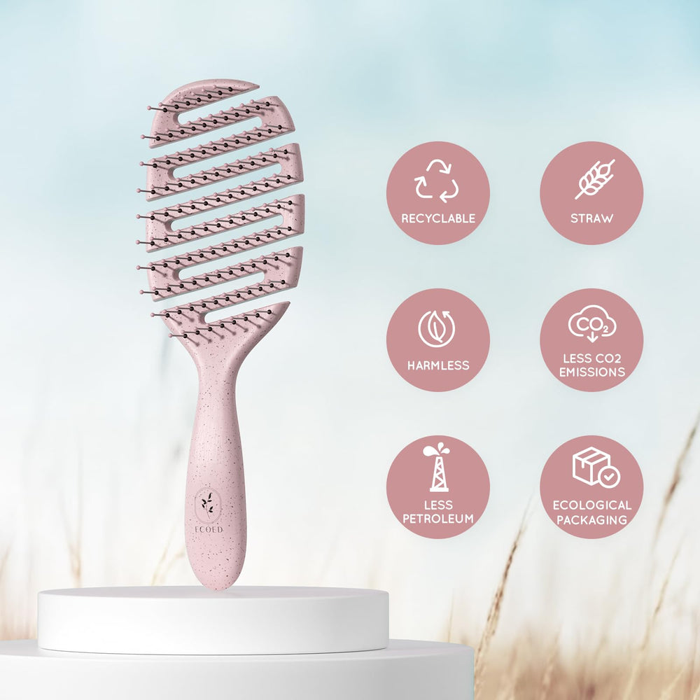 Ecoed Detangler Hairbrush pink with kid-friendly bristles for gentle morning tangles.