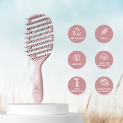 Ecoed Detangler Hairbrush pink with kid-friendly bristles for gentle morning tangles.