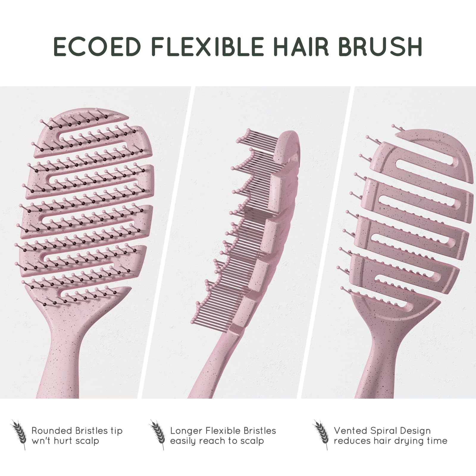 Ecoed Detangler Hairbrush pink works on wet hair for less breakage.