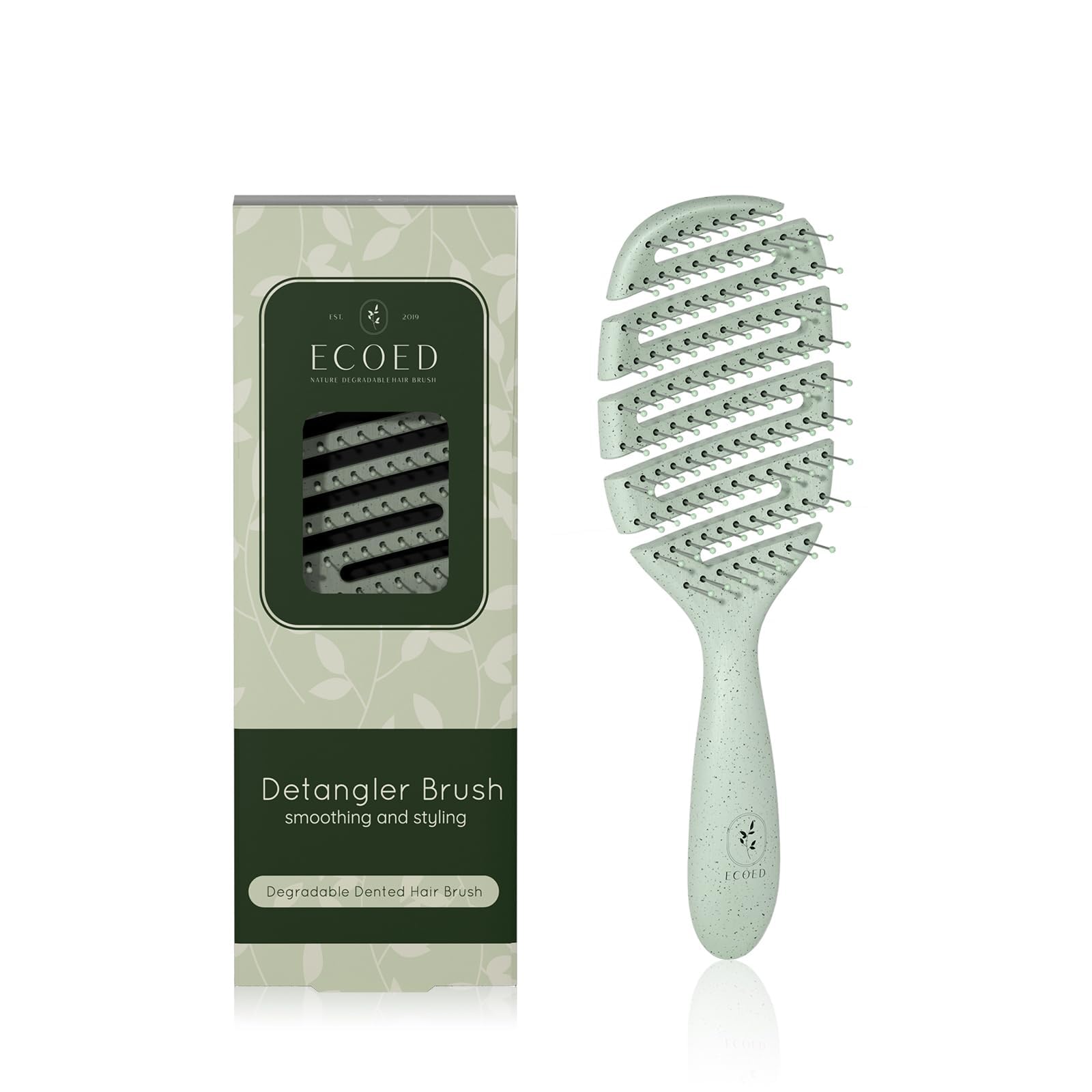 Ecoed Detangler Hairbrush with soft bristles for gentle knot removal and smoother hair.