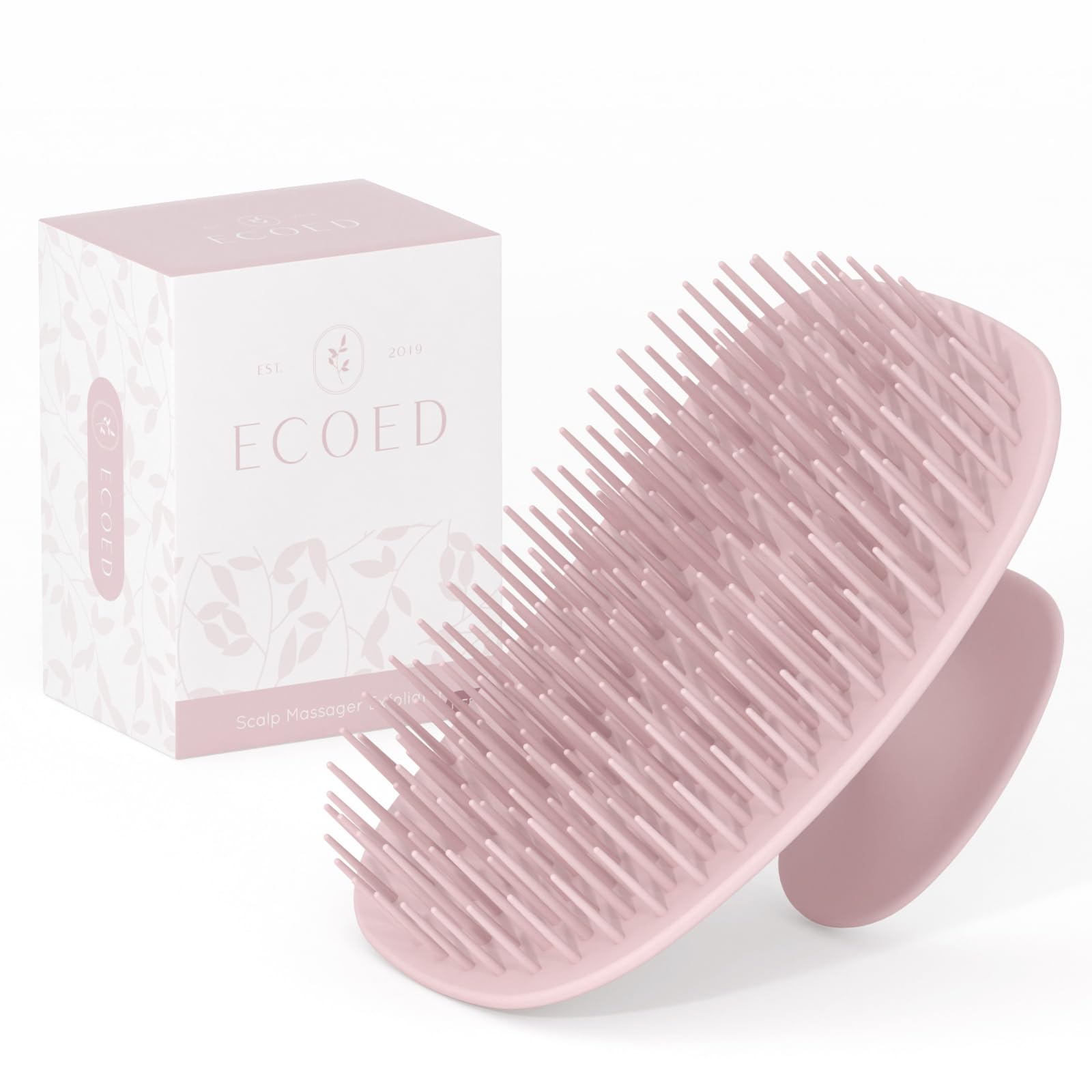 Ecoed scalp massager brush with pink handle for gentle exfoliation
